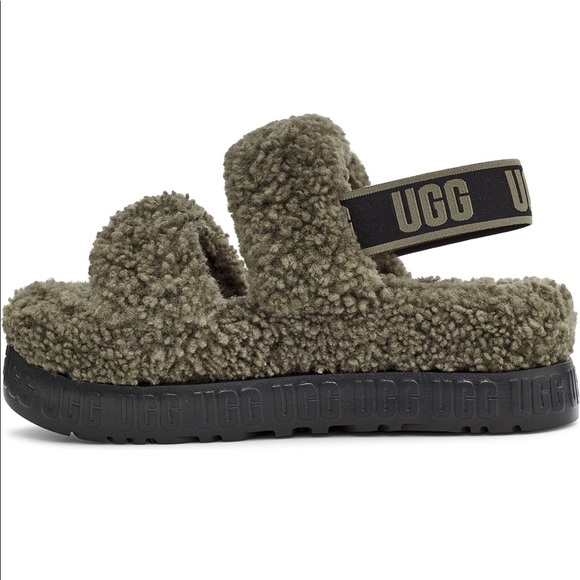 UGG® Oh Fluffita Burnt Olive Genuine Shearling Slingback Sandals - Picture 8 of 10